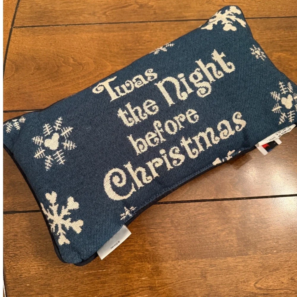 Vintage Mickey Mouse Santa Woven Tapestry Holiday Lumbar Pillow Blue 15x7